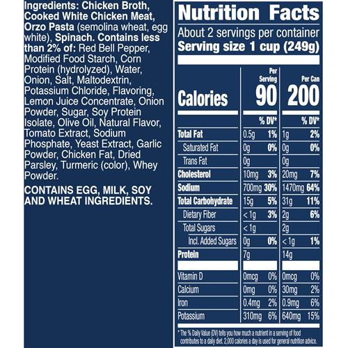 Progresso Traditional, soupe en conserve poulet et orzo au citron, 524 g.