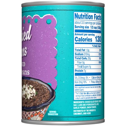Haricots noirs frits assaisonnés Kroger 454 g