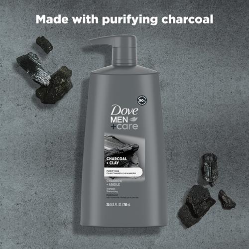 Dove Men+Care Shampoo pour Hommes Cheveux d'Apparence Saine Charbon + Argile Nettoyants d'Origine Végétale Naturelle 750 ml