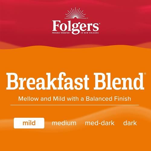 Café moulu Folgers Breakfast Blend, saveur douce et délicate, boîte de 640 g