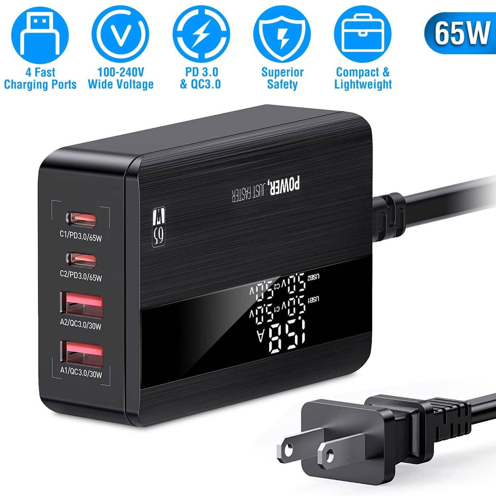 Chargeur mural rapide 65W à 4 ports USB