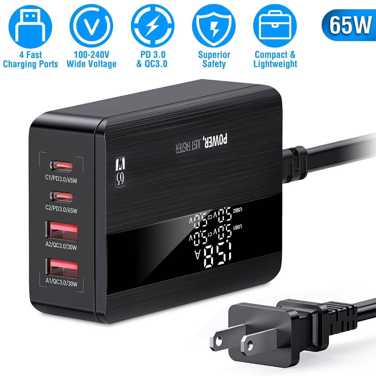 Chargeur mural rapide 65W à 4 ports USB