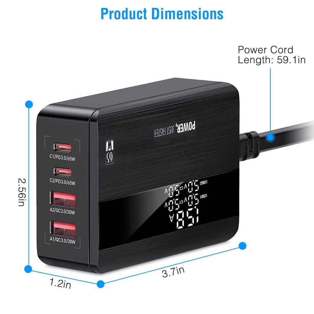 Chargeur mural rapide 65W à 4 ports USB