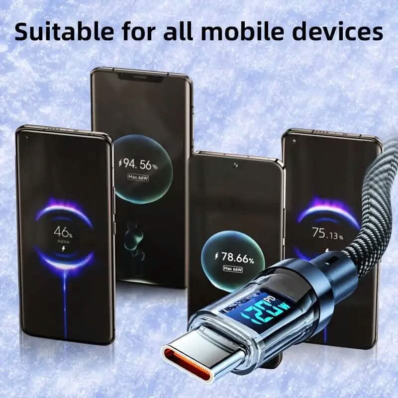 Câble de charge ultra rapide de 2 mètres, 120W 6A, USB vers Type C avec écran LCD