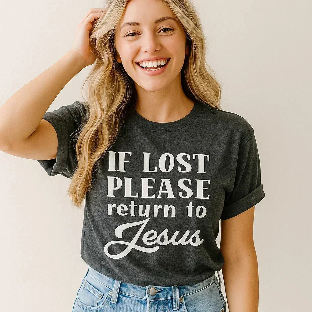 T-shirt « En cas de perte, veuillez le retourner à Jésus »