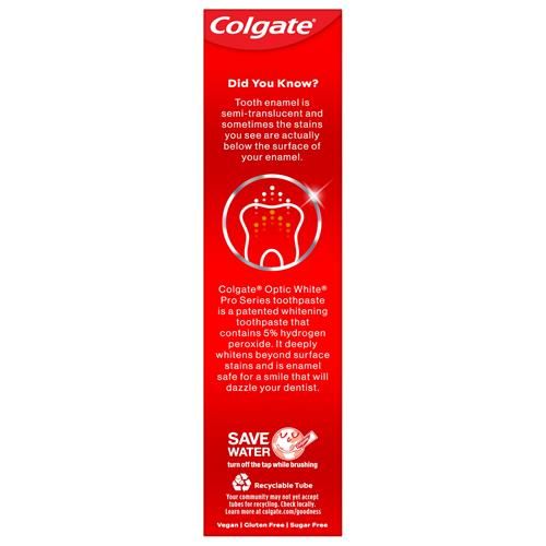 Colgate Optic White Pro Series Dentifrice blanchissant au peroxyde d'hydrogène 5%, Vividly Fresh, tube de 85 g