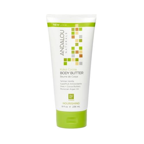 Andalou Naturals Beurre Corporel, Crème Corporelle Nourrissante Kukui Cacao, 227 g, Beurre de Karité, Beurre de Cacao & Huile d'Argan Pour Peaux Sèches, Végane