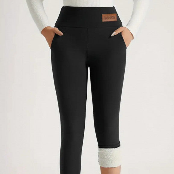 Collant chaud doublé en molleton taille haute pour femme
