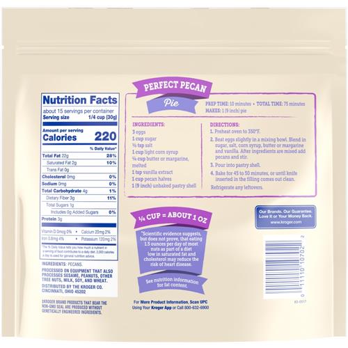 Kroger Pecan Halves 16 oz