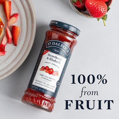 Confiture de fruits fraise et rhubarbe St. Dalfour - 280 g - 100 % fruits et rhubarbe, sans ingrédients artificiels, sans OGM, sans sucres de canne, entièrement naturelle