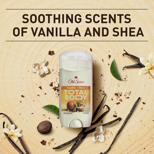 Déodorant Corps Entier en Stick Old Spice pour Hommes, Sans Aluminium, Parfum Vanille + Karité, Protection Anti-Odeurs 24h/24 et 7j/7, Fraîcheur Durable 24h/24 et 7j/7, Testé Dermatologiquement, Doux pour la Peau, Sûr à Utiliser sur Tout le Corps, 85 g