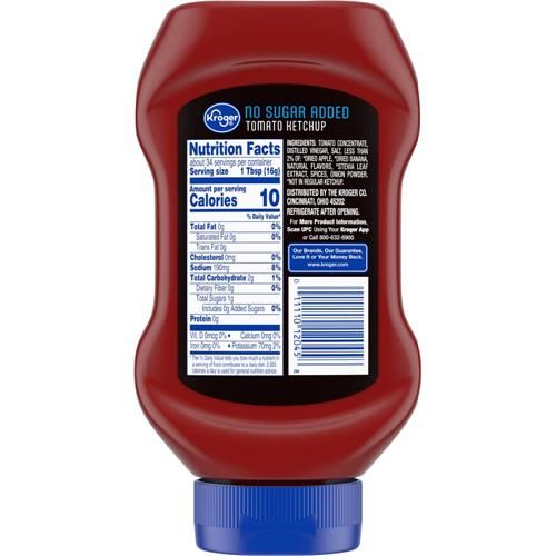 Ketchup aux tomates sans sucre ajouté Kroger 538 g