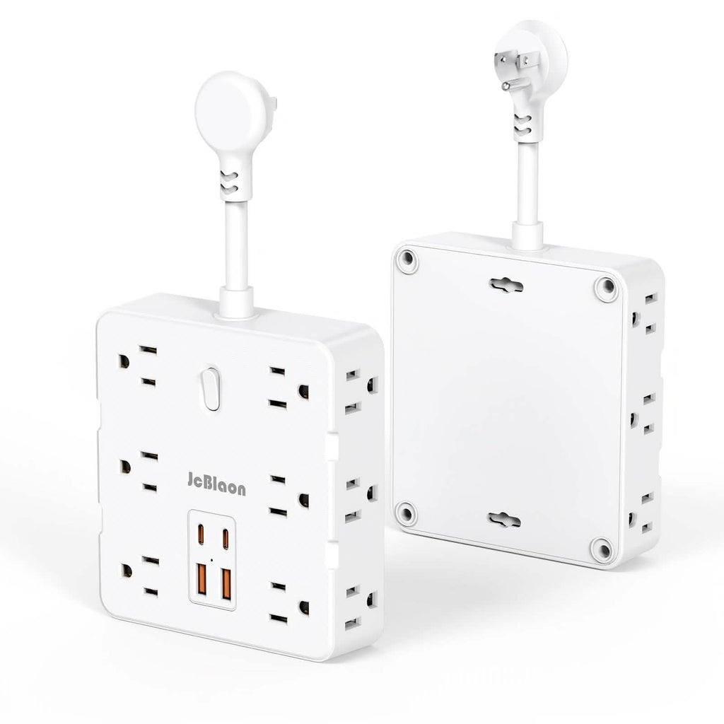 Multiprise 16-en-1 – 12 prises CA et 4 ports USB, blanche