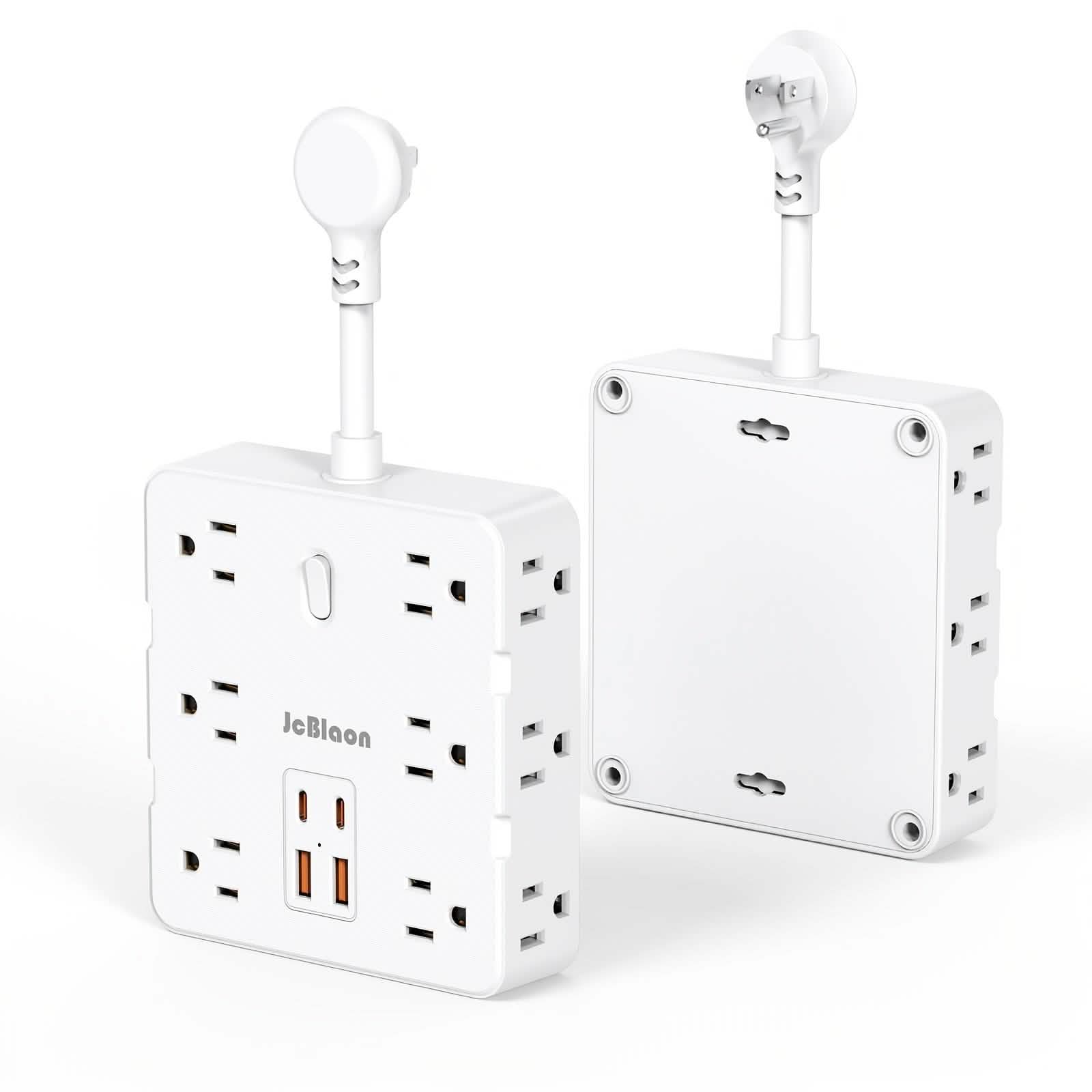 Multiprise 16-en-1 – 12 prises CA et 4 ports USB, blanche