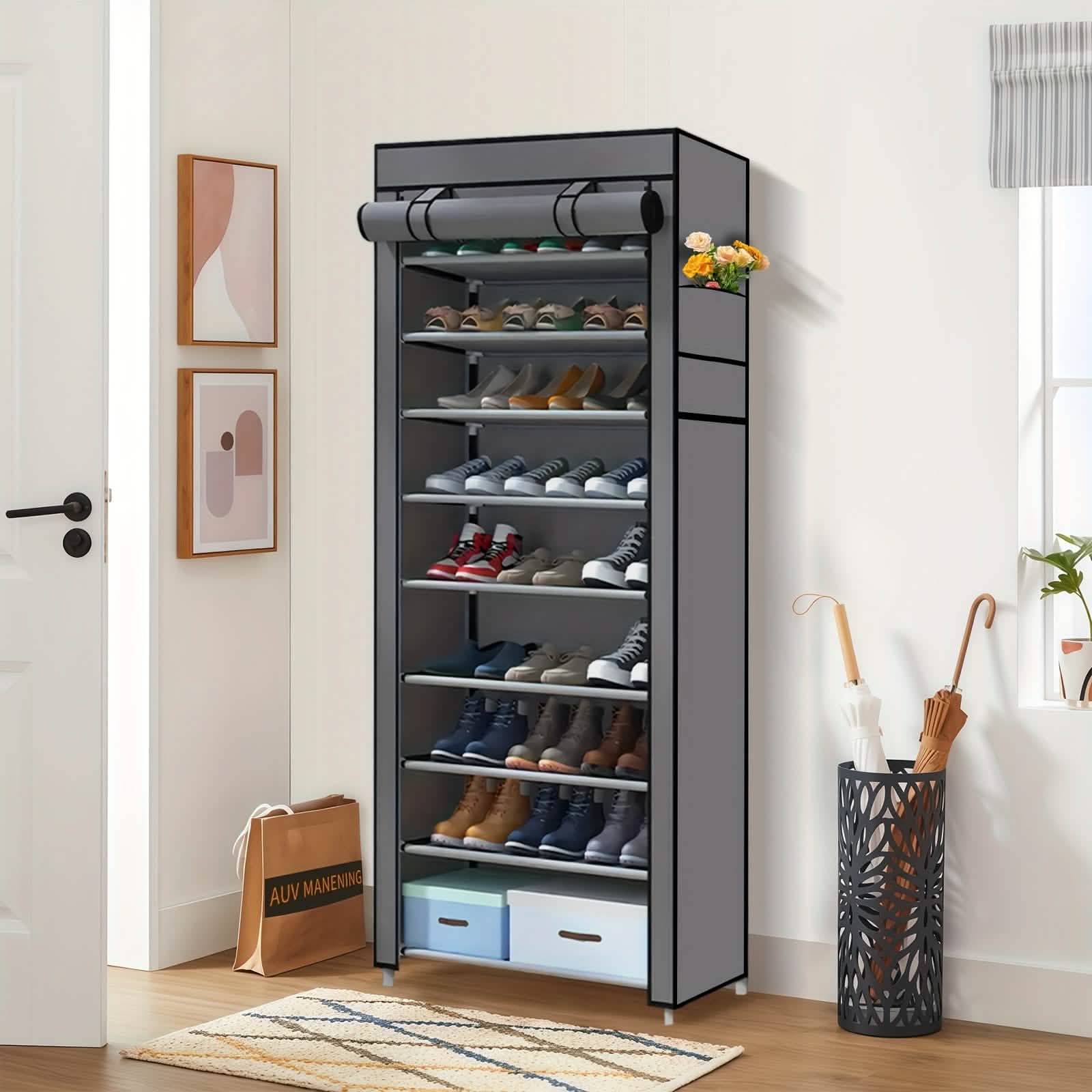 Étagère de rangement à chaussures à 10 niveaux et 9 grilles, organisateur de placard