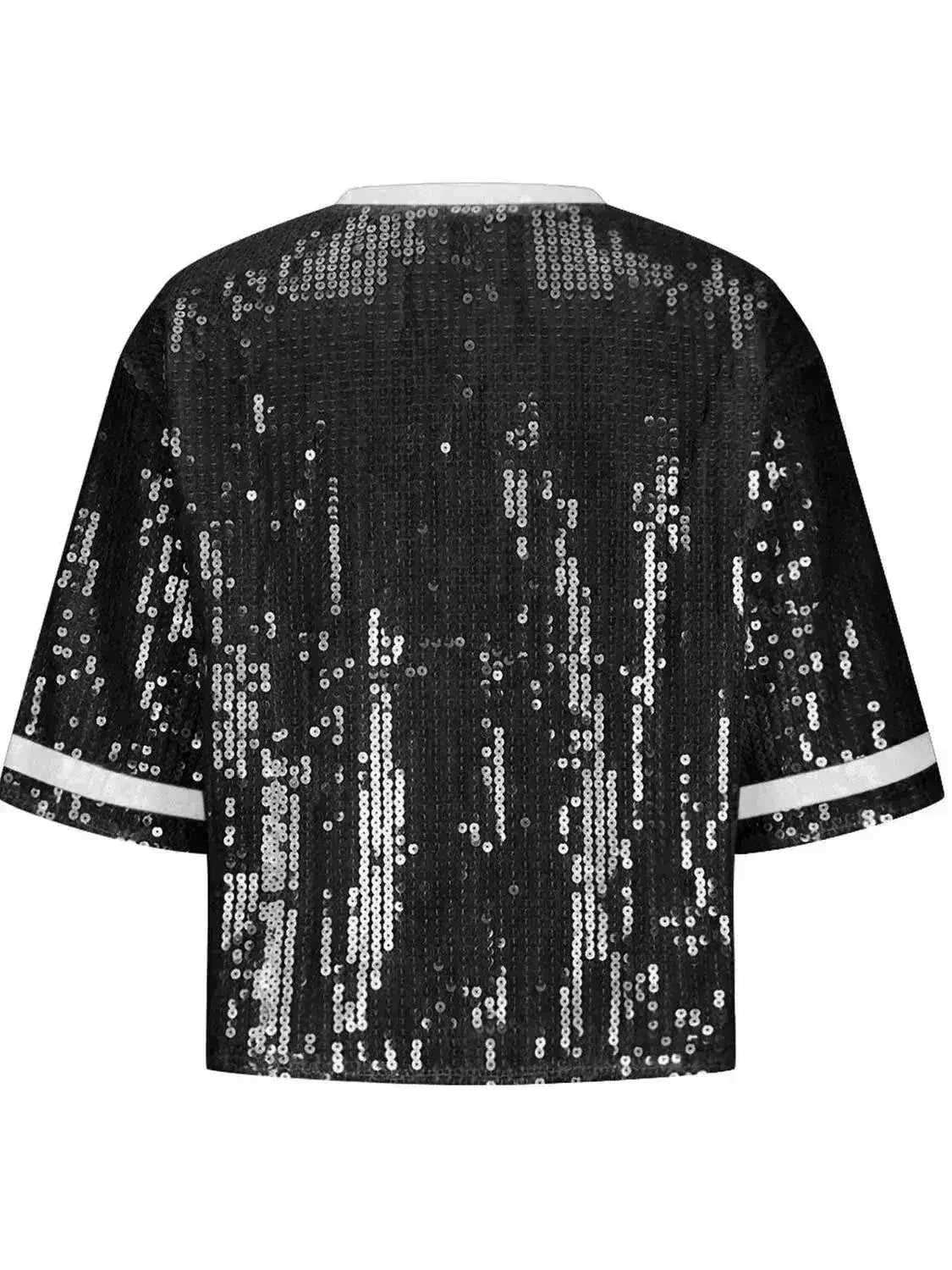 Haut de football à paillettes – Blouse étincelante à demi-manches | Femstylo
