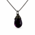 Collier en Hydro Quartz Violet Foncé – Argent Sterling Oxydé – Pendentif Fil enroulé – Chaîne de 45 cm