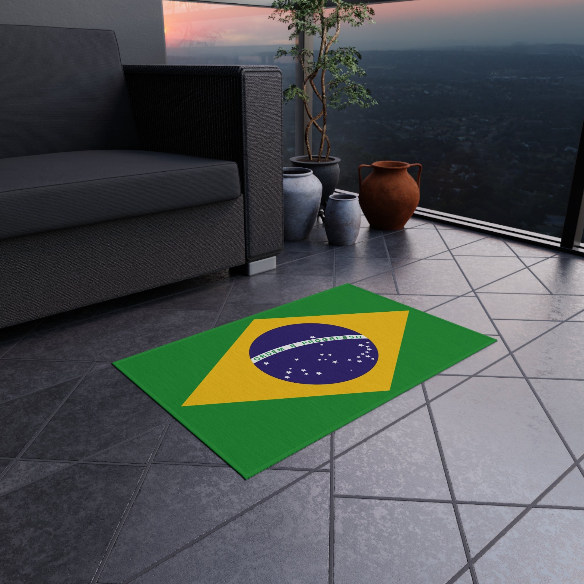 Paillasson extérieur antidérapant drapeau du Brésil | São Paulo | Rio de Janeiro | Brasília | Cadeau pour les Brésiliens | 61x91 cm