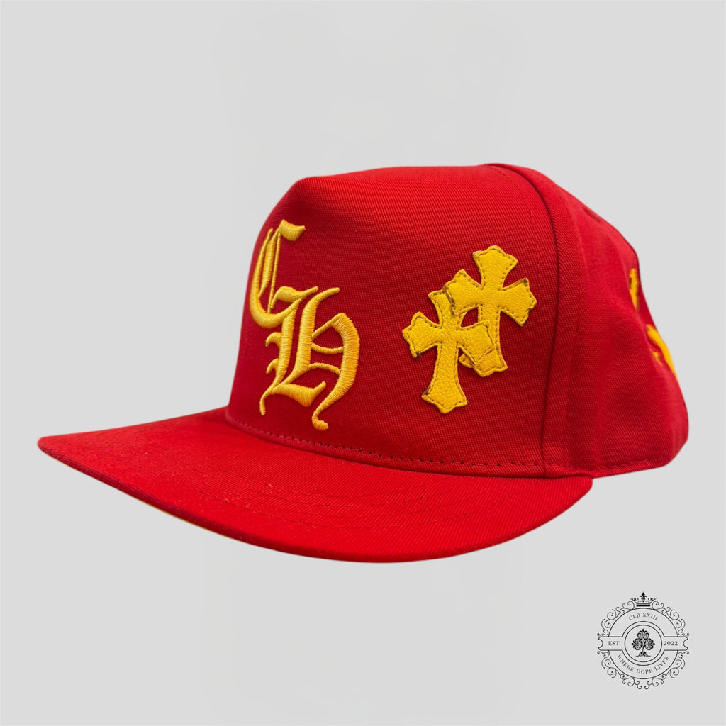 Casquette Chrome Hearts à croix brodées rouge et jaune