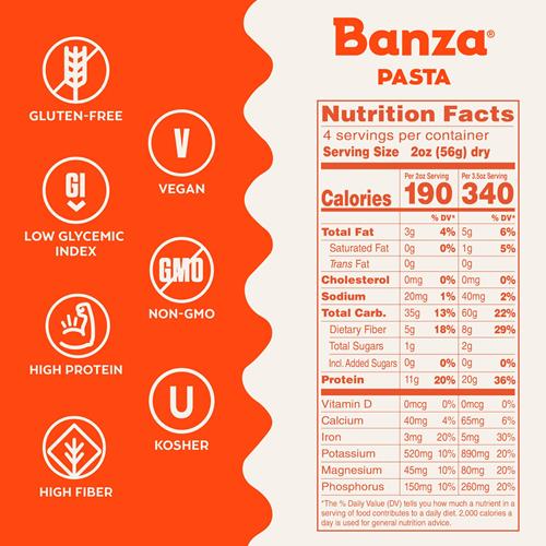 Pâtes en coquillettes Banza à base de pois chiches - Sans gluten, riches en protéines et à faible teneur en glucides, pâtes de pois chiches en coquillettes protéinées - 227g