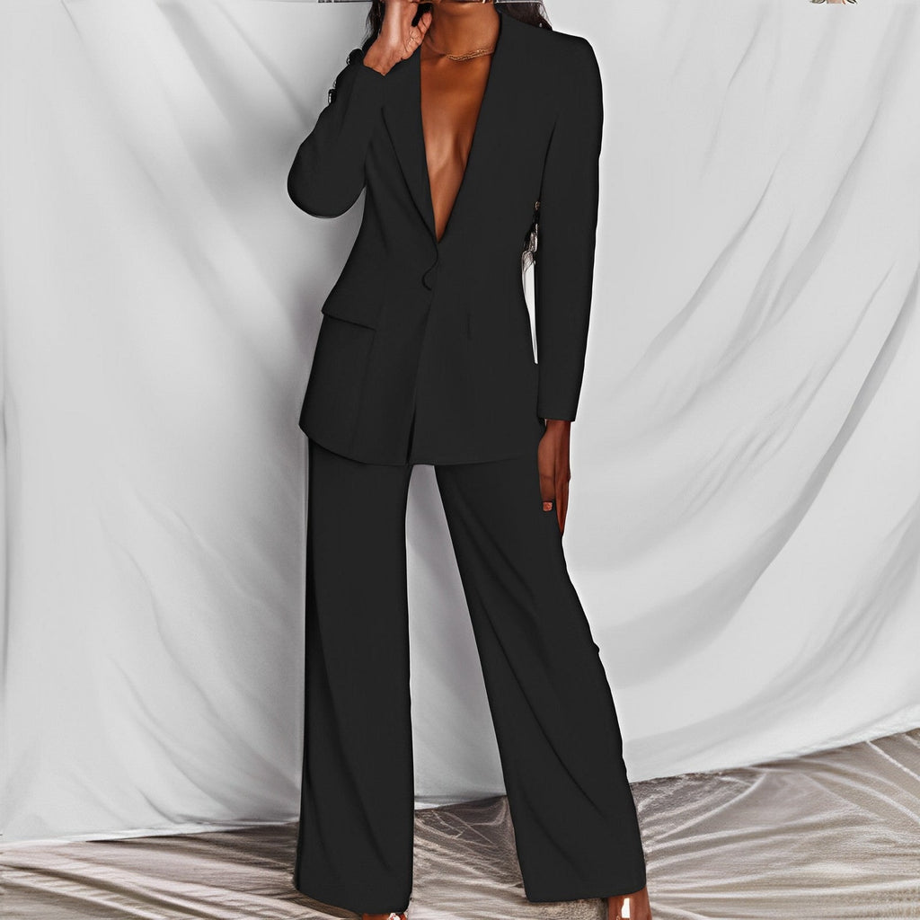 Blazer boutonné à revers et pantalon droit