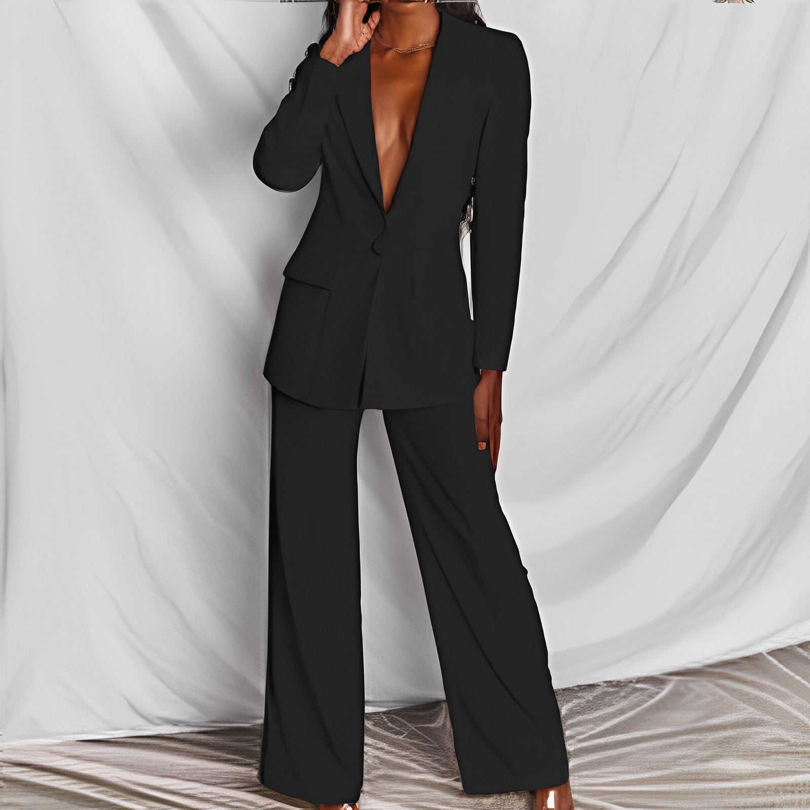Blazer boutonné à revers et pantalon droit