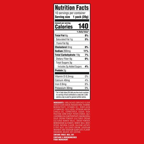 Craquelins Ritz Toasted Chips saveur crème sure et oignon, collations pour le déjeuner, 10 paquets de 28 g