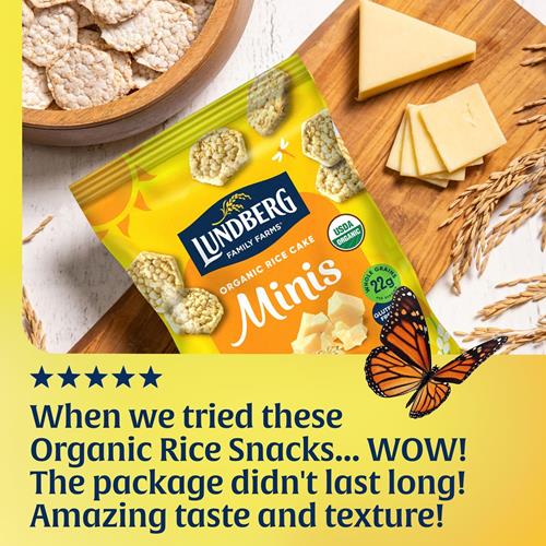 Lundberg Mini-Galettes de riz au cheddar blanc biologique, 142 g, Sans gluten, Certifié biologique par l'USDA, Vérifié sans OGM, Riz brun à grains entiers