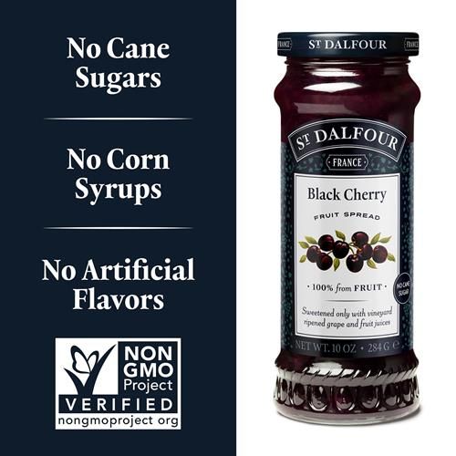 Confiture de cerises noires St. Dalfour - 280g - 100% fruits, sans ingrédients artificiels, sans OGM, sans sucres de canne, entièrement naturelle, fabriquée en France