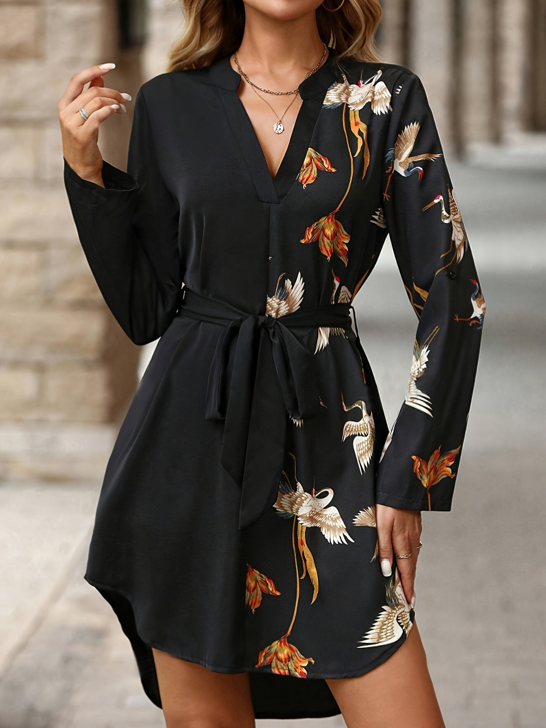 Robe courte noire imprimée à manches élégante et stylée pour femme, robe pour occasion spéciale