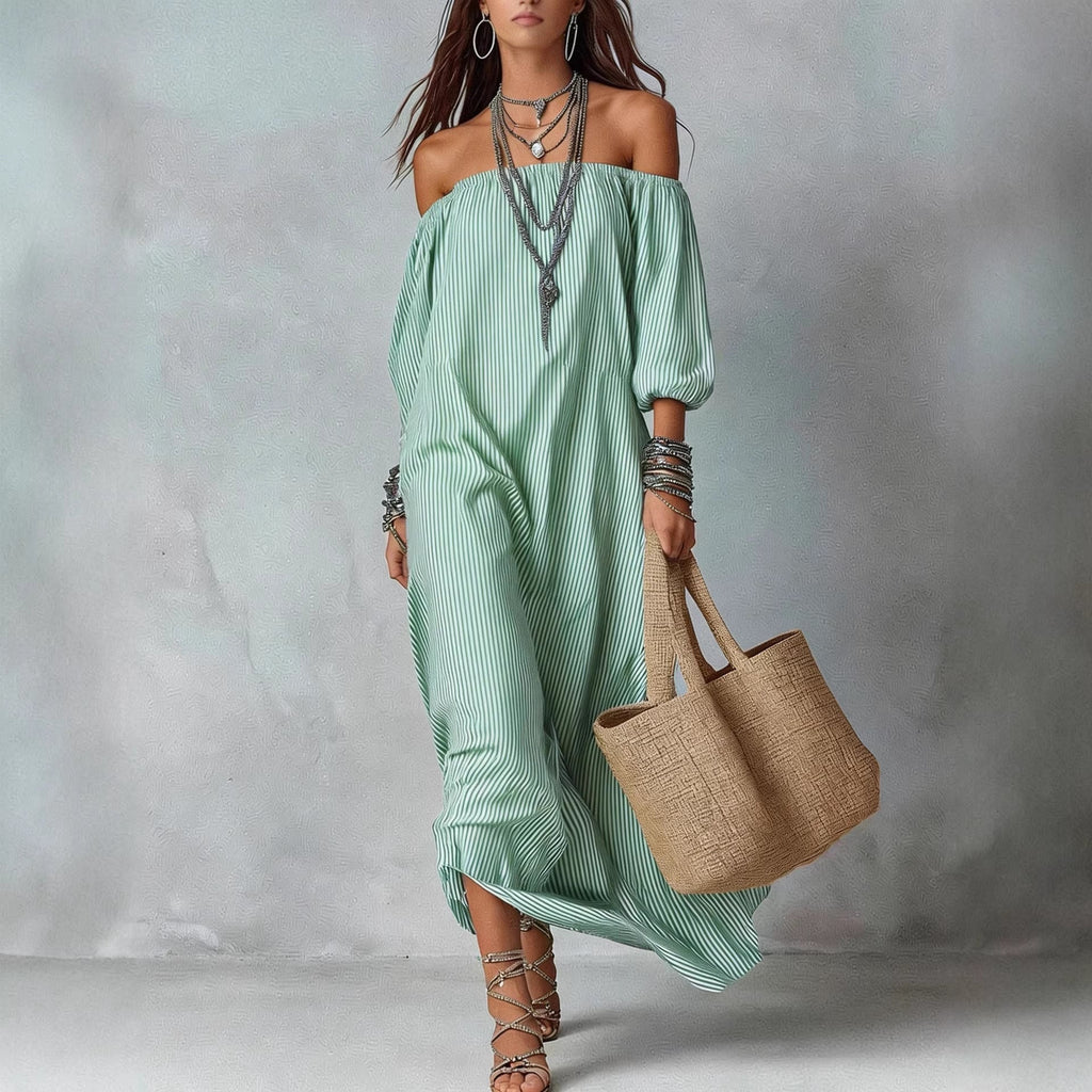 Robe longue évasée ample à rayures pour femme – Vacances