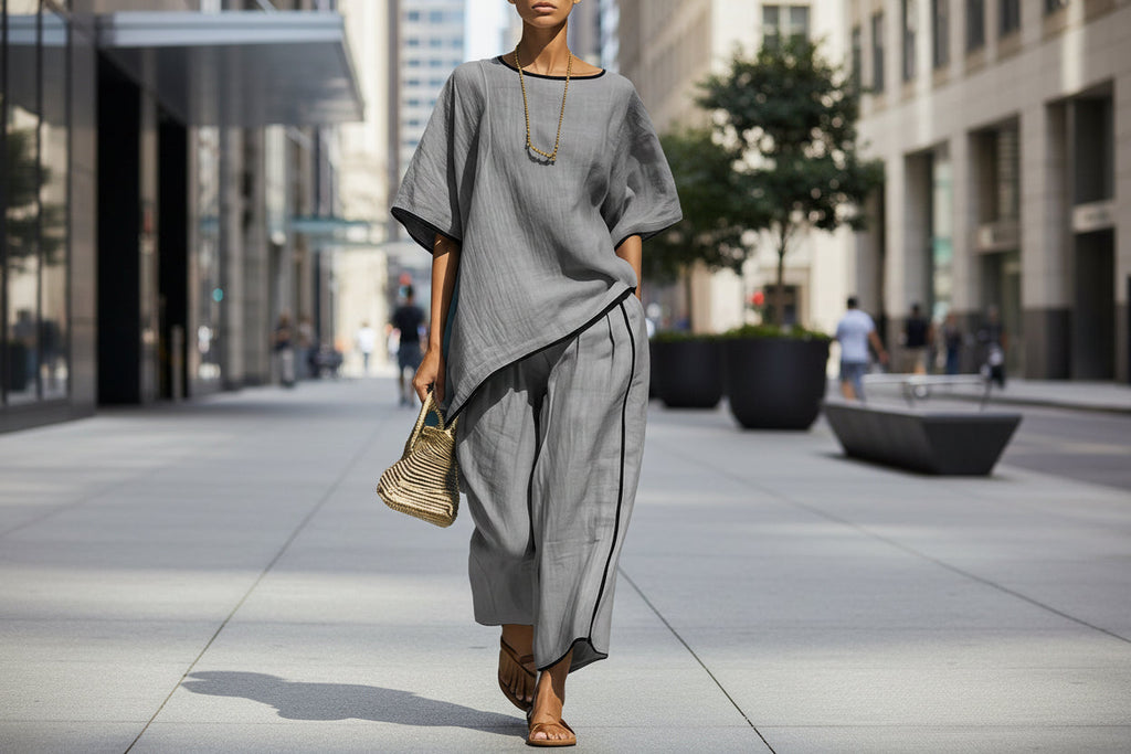 Ensemble Haut Manches Courtes Ample Décontracté & Pantalon pour Femme