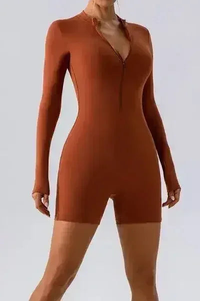 Combinaison-short active à manches longues et demi-zip