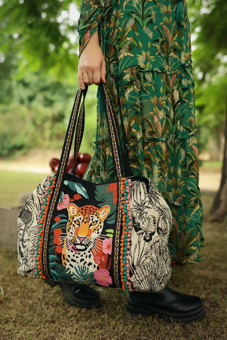 Sac cabas orné Léopard Tropical