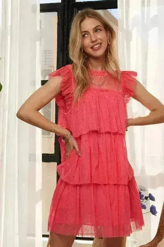 Robe en maille à volants superposés | Robe longue semi-transparente à manches courtes -femstylo