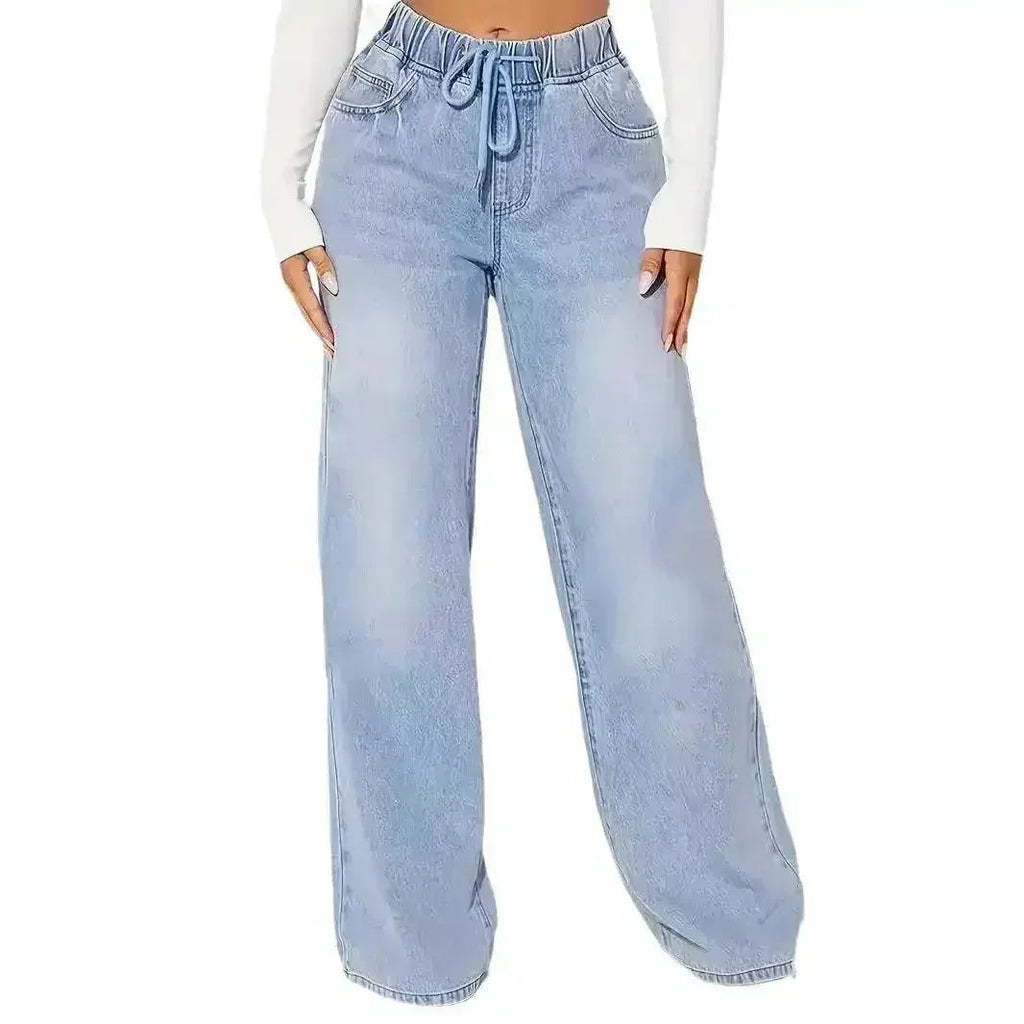 25ème édition – Jean large taille haute à cordon de serrage – Bleu clair
