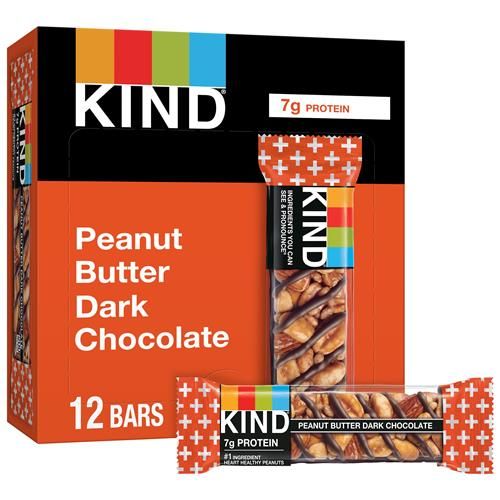 Kind Barres de Noix, Cacahuète Chocolat Noir, Snacks Sains, Sans Gluten, 8g Protéines, 12 Barres