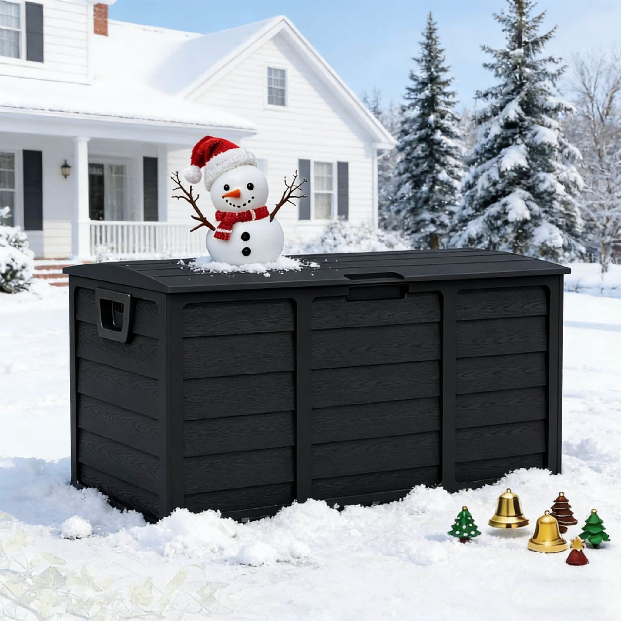 Boîte de rangement extérieure de 284 litres avec poignées – Noire