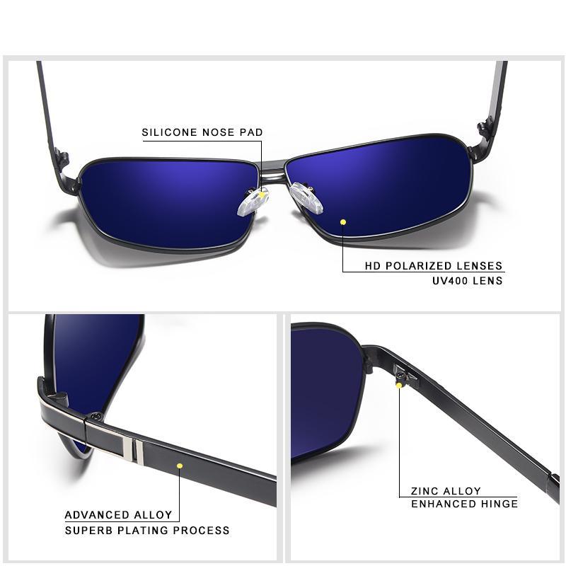 Lunettes de soleil de luxe pour hommes, style classique, monture en métal de haute qualité et verres polarisés avec protection UV400