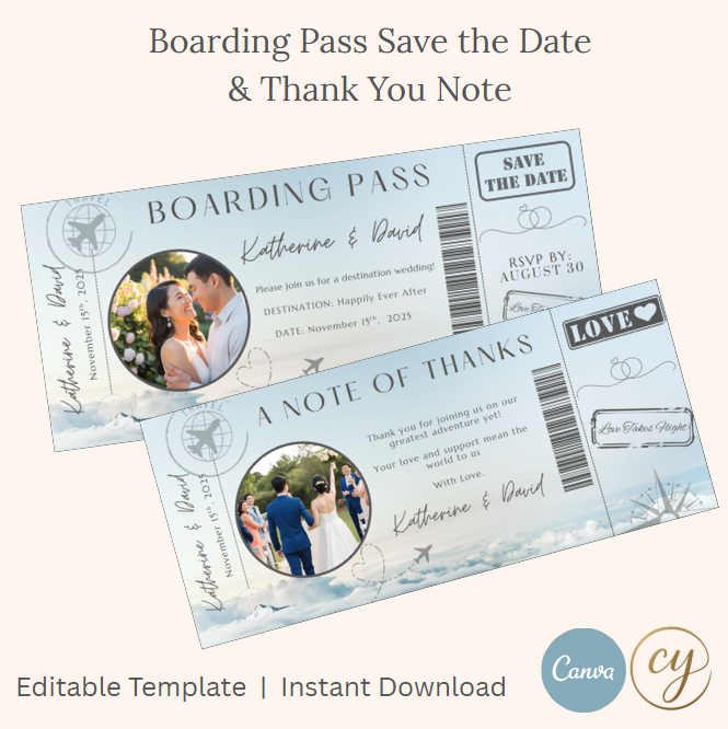 Modèle de carte d'embarquement – Save the Date et carte de remerciement