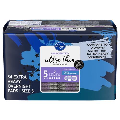 Serviettes hygiéniques Kroger Ultra Mince Nuit Protection Extra Abondante Non Parfumées 34 unités