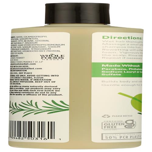 Whole Foods Market, Volume & Thickness Shampoo With Rice Protein & Collagen, Rosemary Mint Scent, 16 Fl Oz