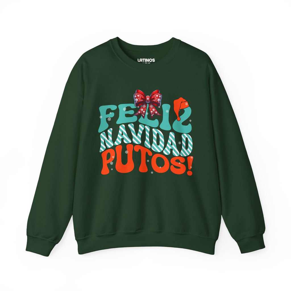 Feliz Navidad Putos ! Sweat-shirt col rond de Noël confortable | Fête latino 3 Couleurs