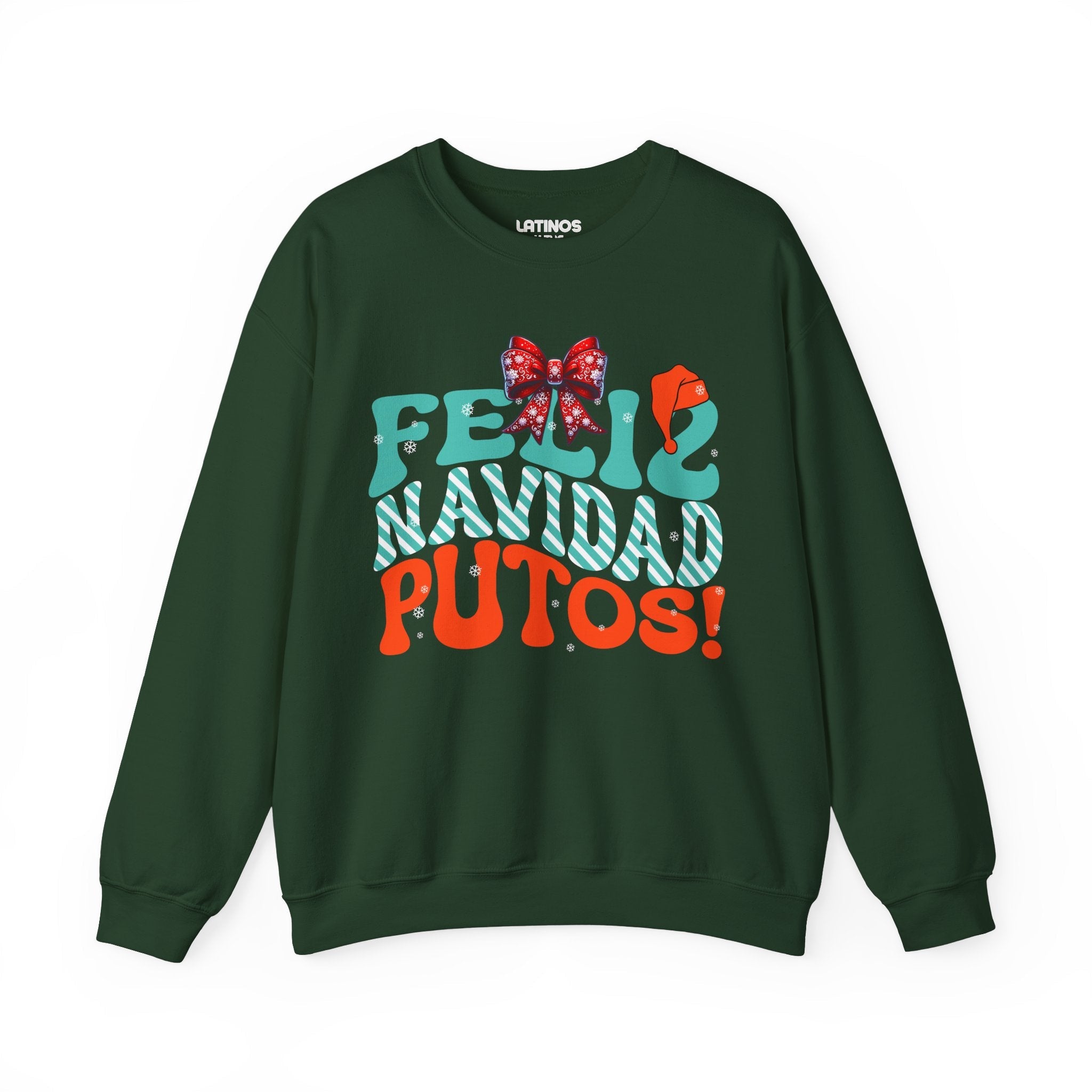 Feliz Navidad Putos ! Sweat-shirt col rond de Noël confortable | Fête latino 3 Couleurs
