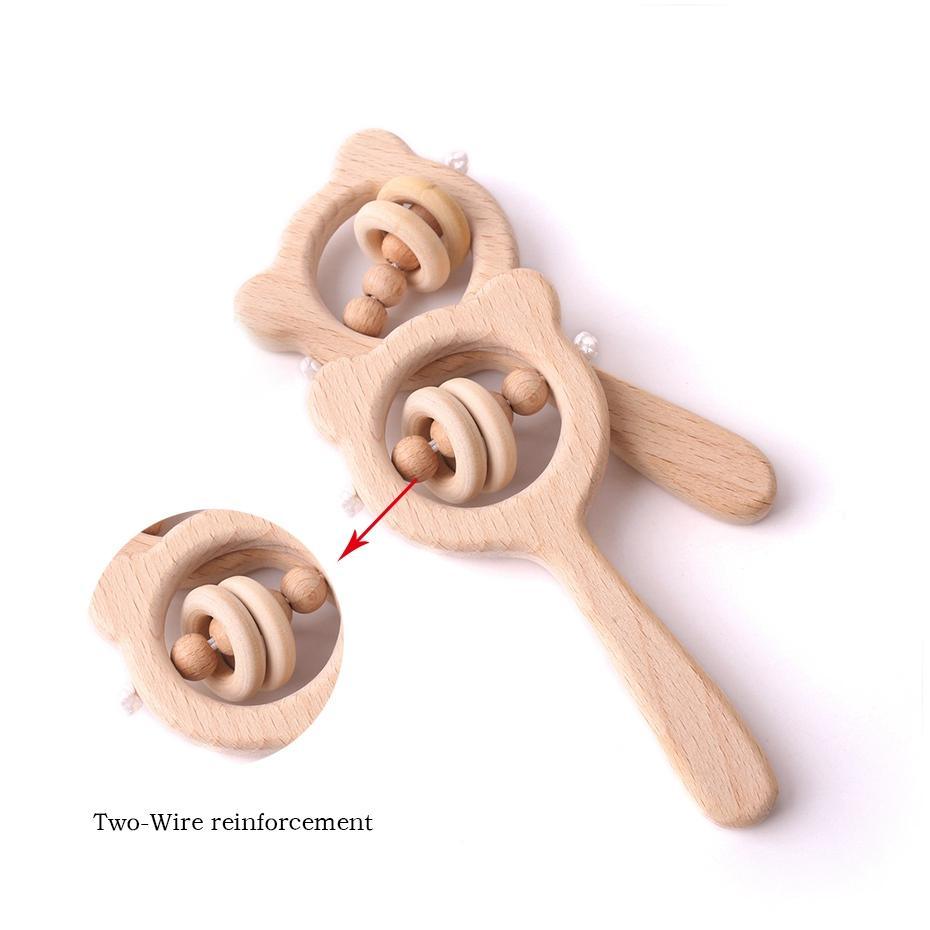 Hochet en bois moderne, Hêtre Ours, Anneau de dentition en bois, Jouets éducatifs pour bébés et enfants