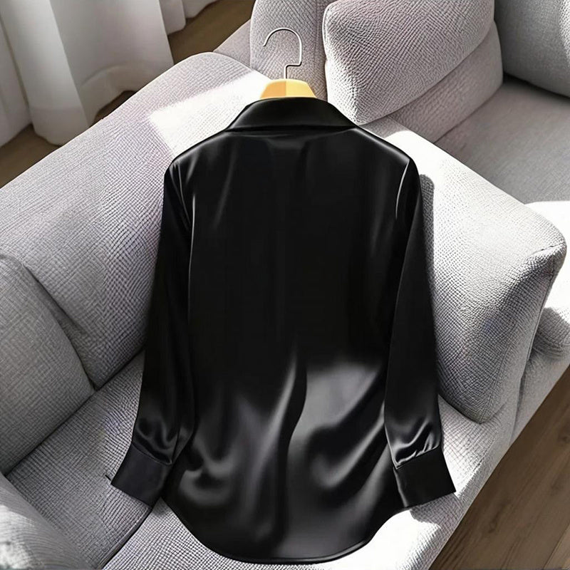 Chemisier décontracté à col en V pour femme – Chemise ample à manches longues