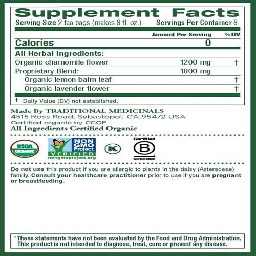 Tisane Camomille et Lavande Bio Traditional Medicinals (Lot de 1), Calme le Système Nerveux, 16 Sachets de Thé