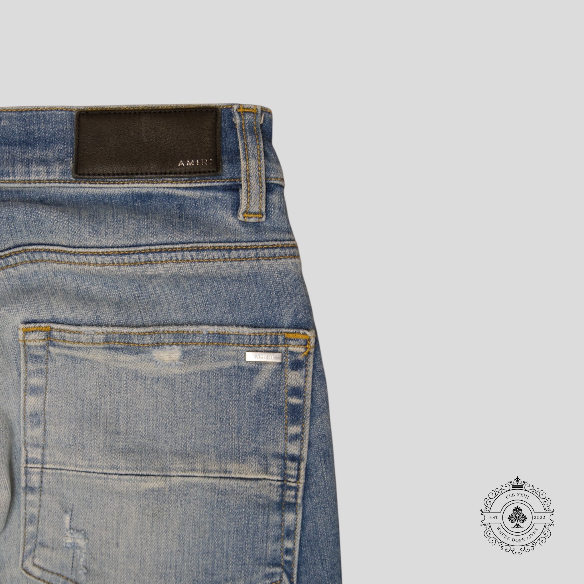 Jeans Amiri MX1 en cuir vieilli indigo clair