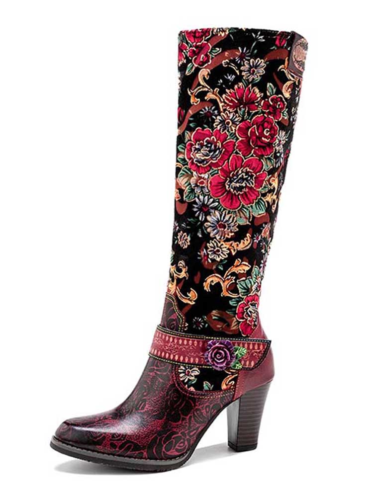 Bottes élégantes brodées à motif floral en relief faites à la main