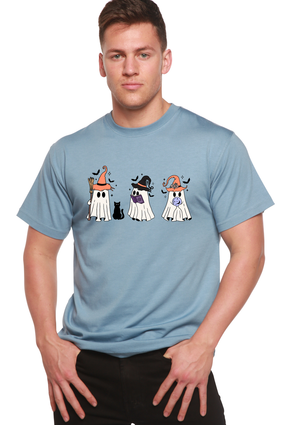 T-shirt graphique à manches courtes Halloween Boo pour homme en bambou viscose/coton biologique